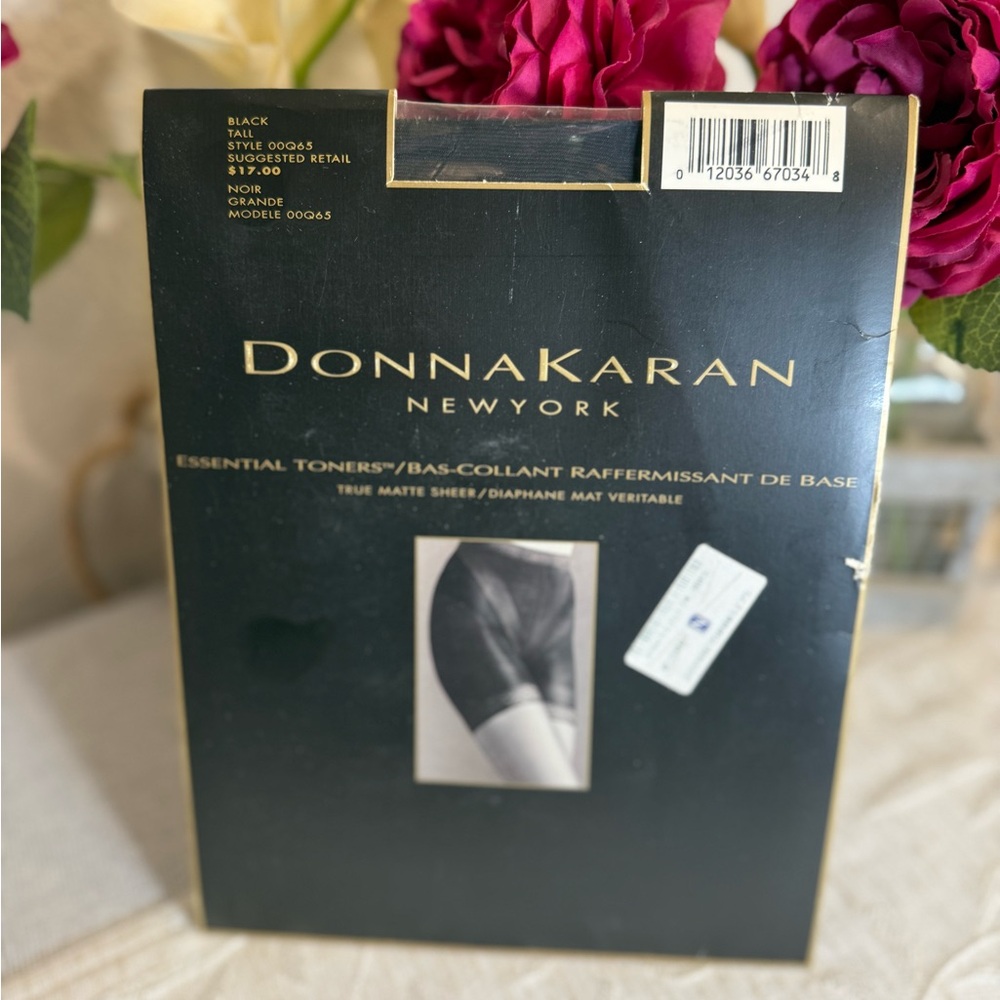 Vintage Donna Karan New York Essential Toner pantyhose in black, tall size.